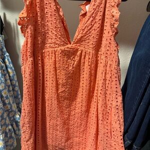 Pink Lily Coral Eyelet Romper